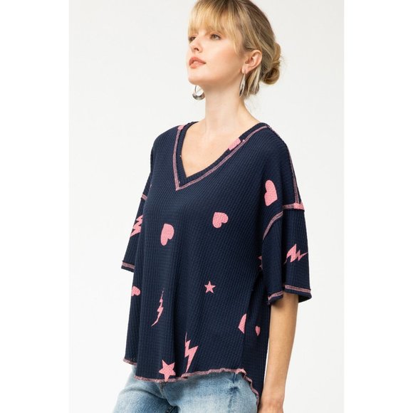 Entro Navy & Pink Waffle Knit Top - Picture 6 of 7